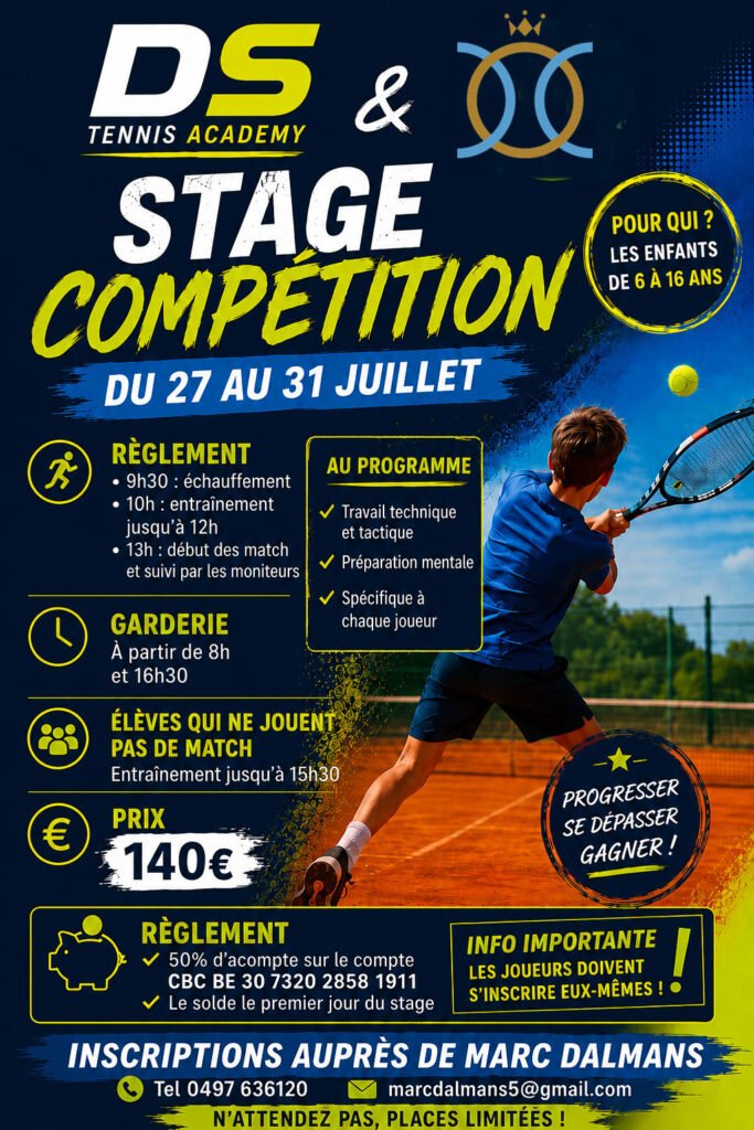 Stage Tennis Compétition du 27 au 31 juillet 2026