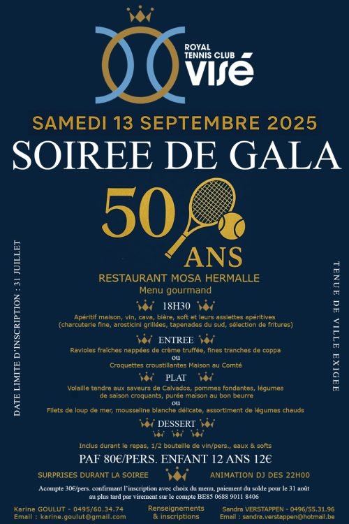 Samedi 13 septembre Soirée de Gala 50 ans