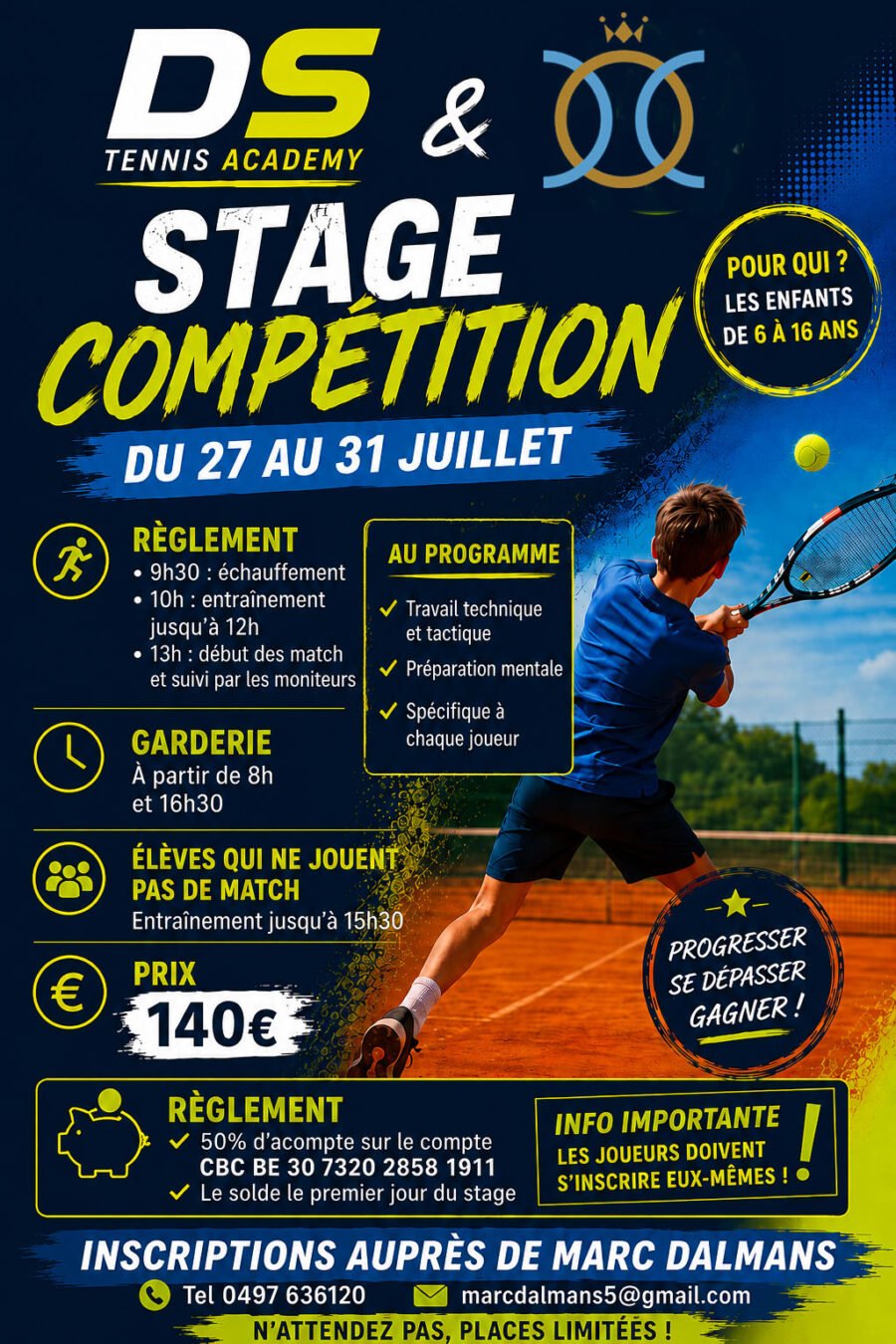 Stage Tennis Compétition 27 au 31 juillet Jeunes 6 à 16 ans